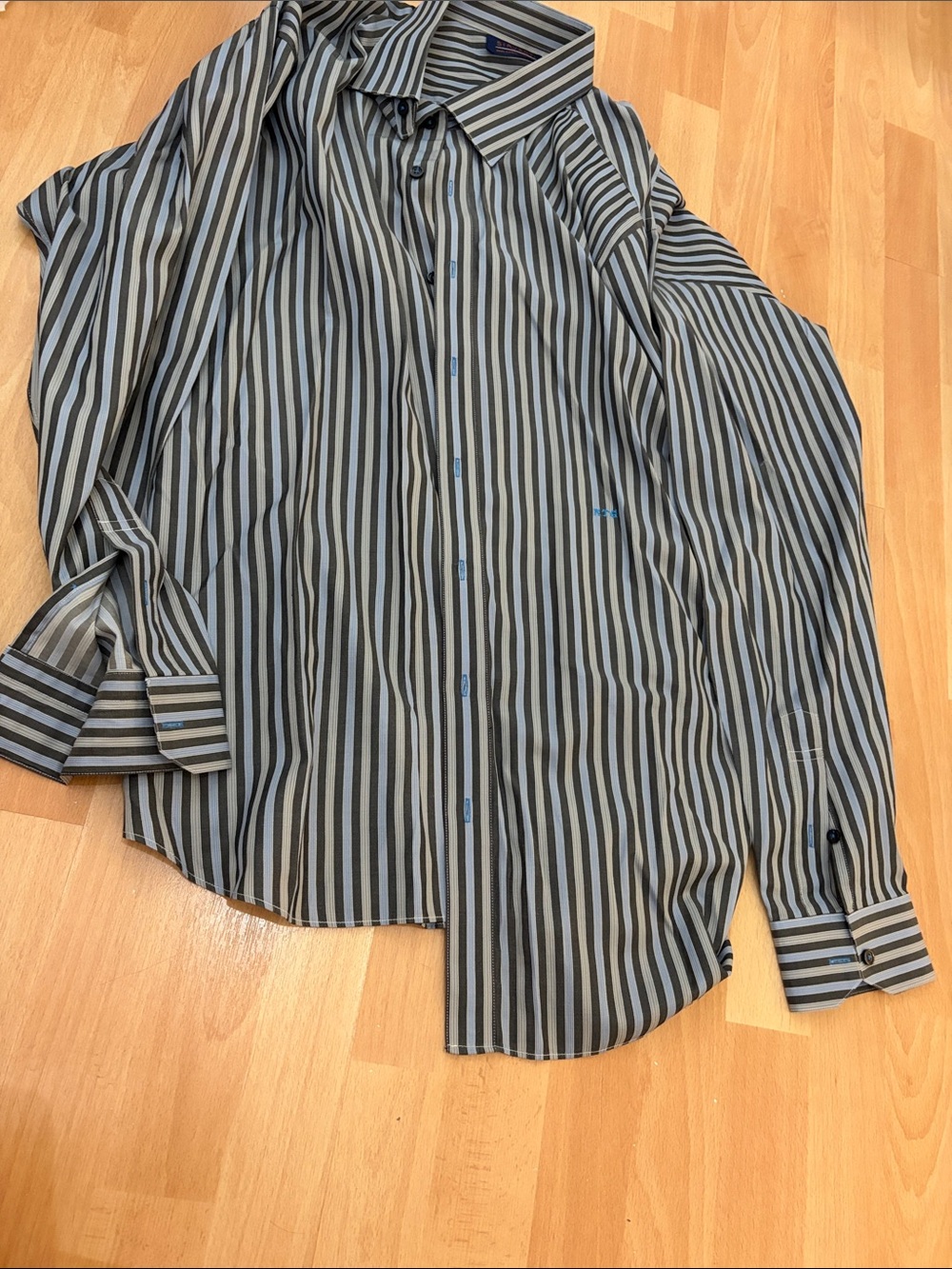 Men's Vertical Stripe Dress Shirt - Blue & Gray